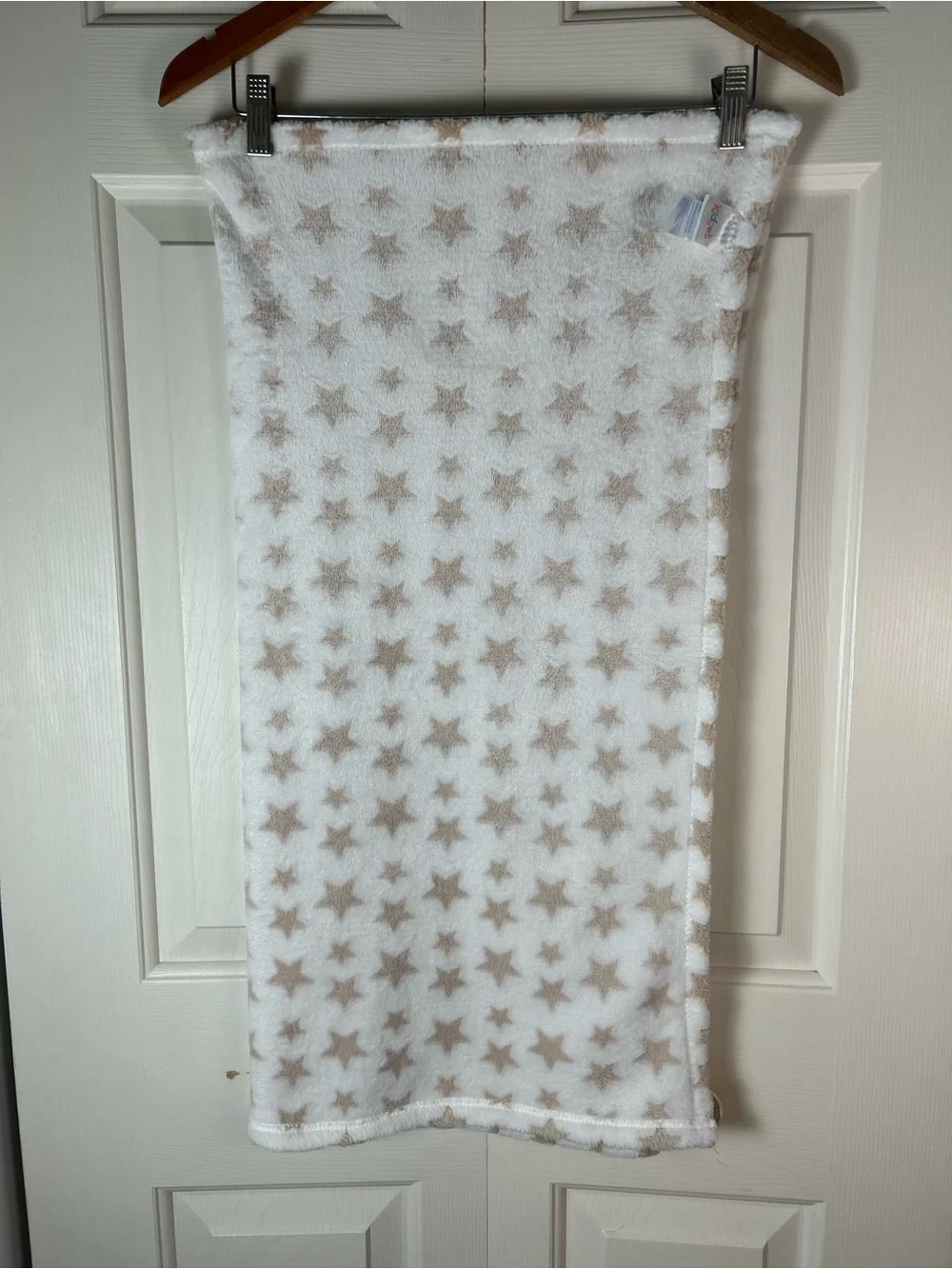 Kidgets Tan White Stars Baby Blanket Soft Plush Lovey